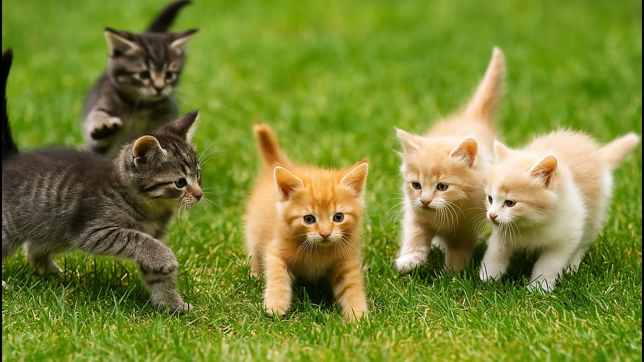 Sweet Kittens Play on the Lawn with Baby Dogs, Fluffy Rabbits & Tiny Cows – So Much Cuteness!