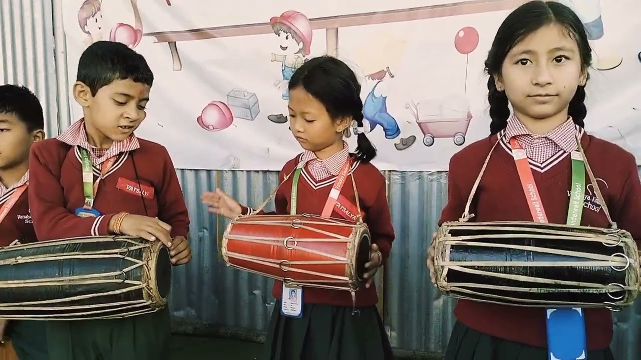 Sabai sathi haru milera madal ma ramaudai mera sana bhai bahini haru