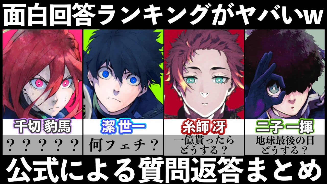 【ブルーロック】公式によるキャラ質問コーナー面白回答ランキングしてみたらヤバ過ぎたwww【アニメ/漫画】