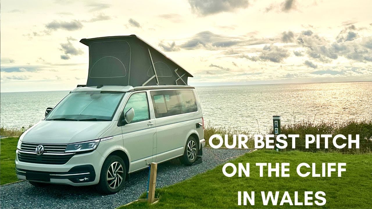 Our best cliff pitch in VW California Ocean Campervan at Morfa Bychan Holiday Park in Wales
