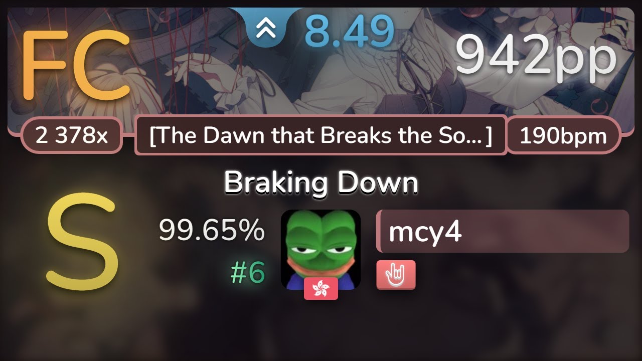 8.5⭐ mcy4 | Pratanallis - Braking Down [The Dawn that Breaks] +HR 99.65% (#6 942pp FC) - osu!