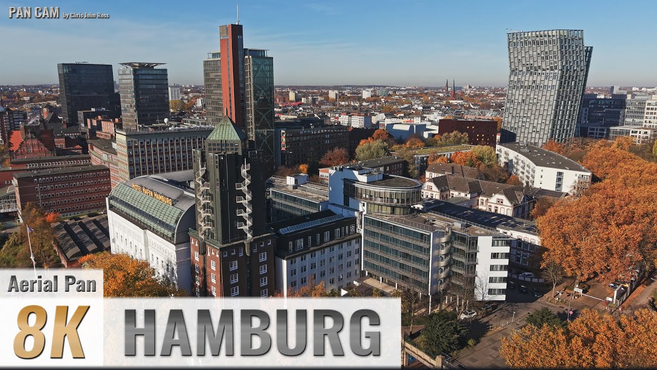 Hamburg, Germany: St. Pauli Skyline, Innenstadt, Alter Elbpark im Herbst - 4K/8K Luftpanorama - 0571