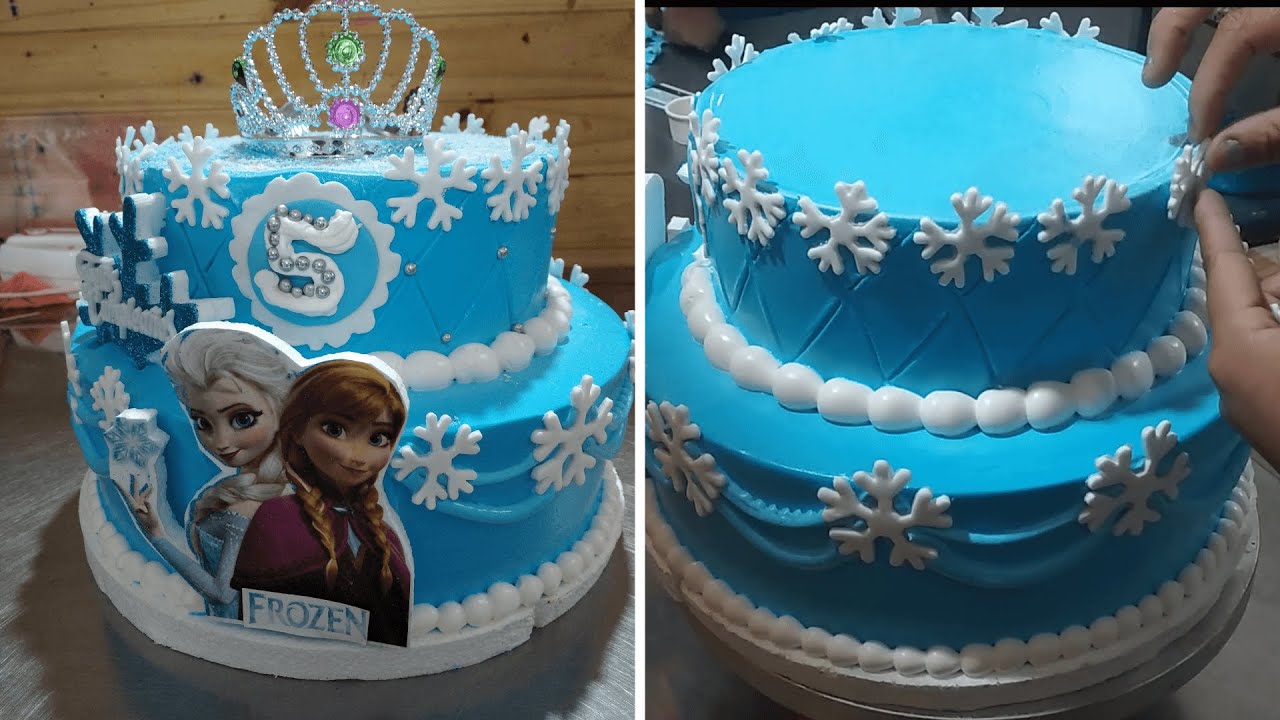 como decorar un pastel de frozen con chantilly | two tier frozen cake topper