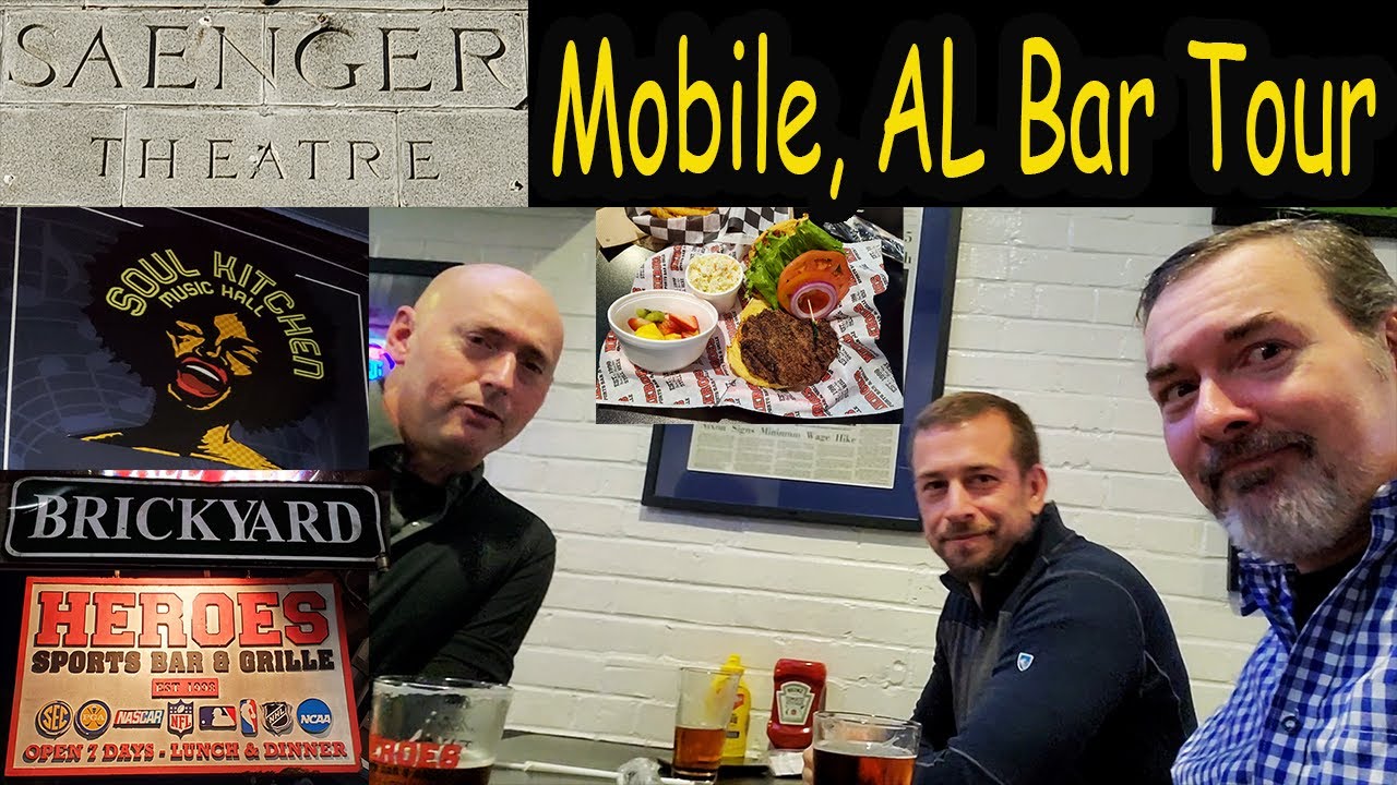 USA Travel Vlog Mobile, AL Downtown Bar Tour: Heroes Sports Bar, Hayley&rsquo;s, Brickyard & Soul Kitchen