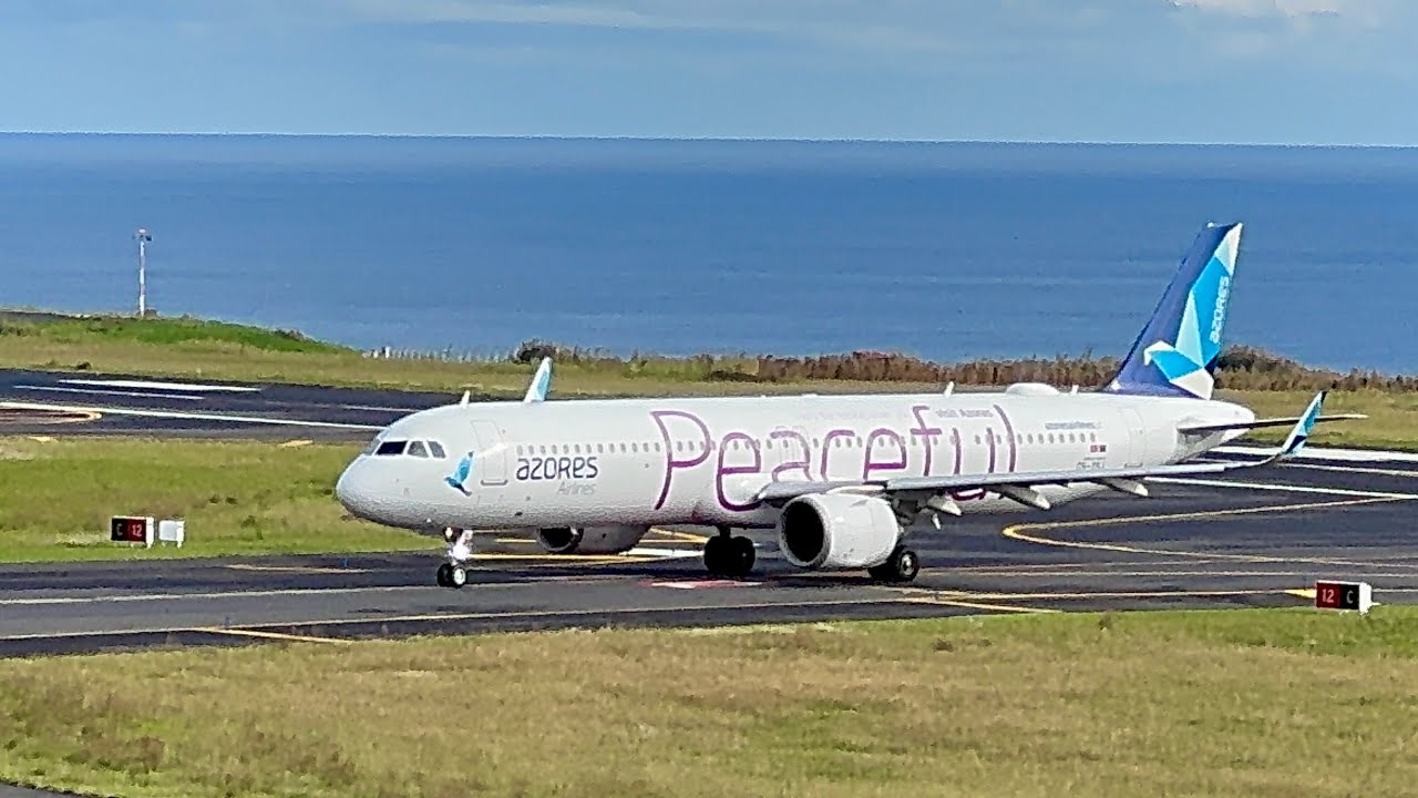 Azores Airlines Airbus A320 Neo "Natural" + A321 LR Neo "Peaceful" taxiing to gate Ponta Delgada PDL