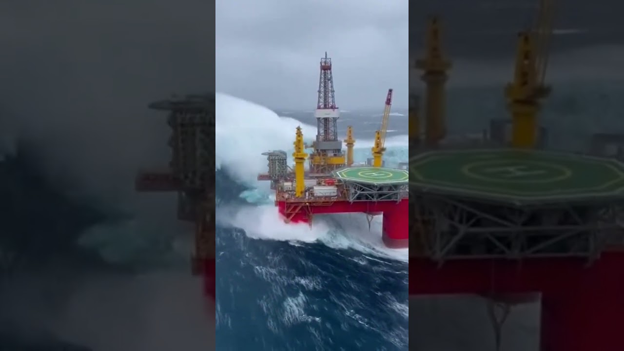 100FT ROGUE CRUSHES RIG 3! $25K PAY OR JUMP! 😱 #ocean #ship #storm #northsea #waves