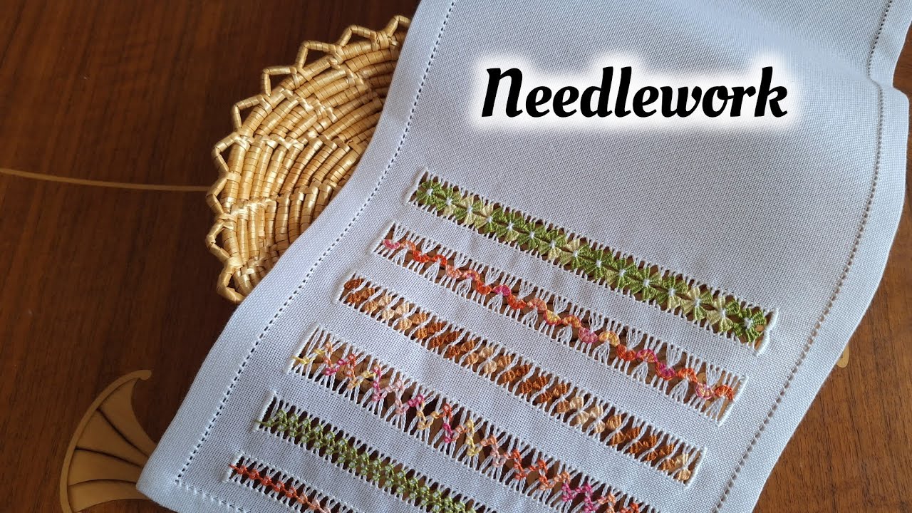 Hand embroidery  : Beautiful hemstitch design step by step  , needlework  , lace embroidery