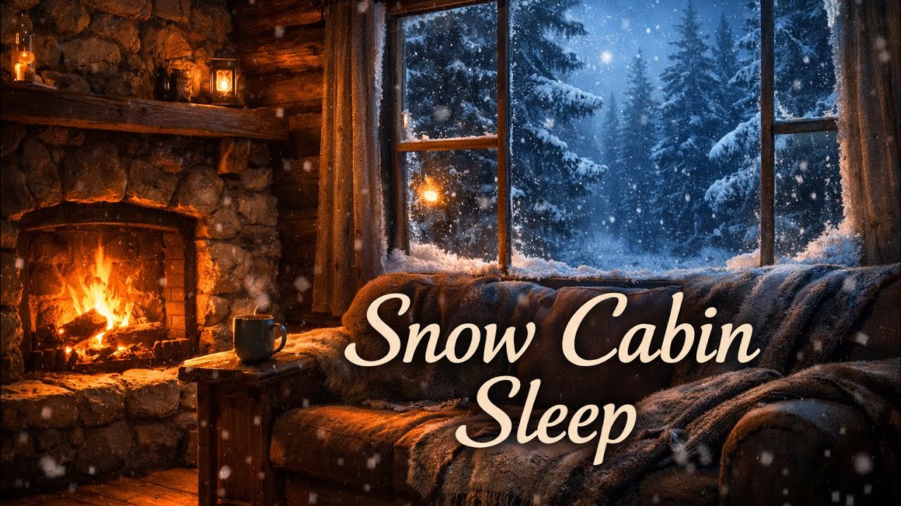 Blizzard Outside, Cozy Cabin Fireplace Inside ❄️🔥 Snowstorm Sounds for Deep Sleep (HD)