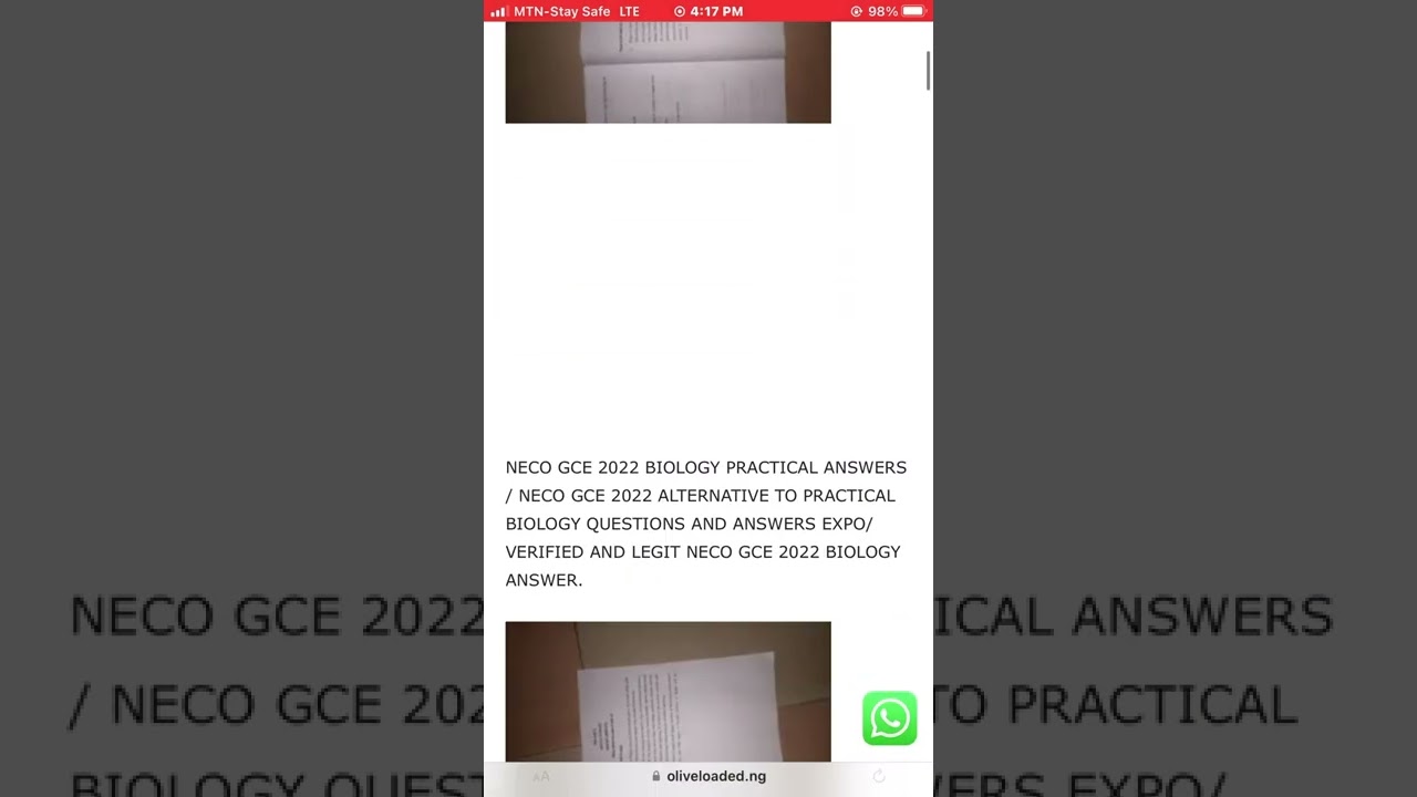 Neco Gce 2022 Alternative to Practical Biology Answer / 2022 Neco Gce Biology Practical Answer