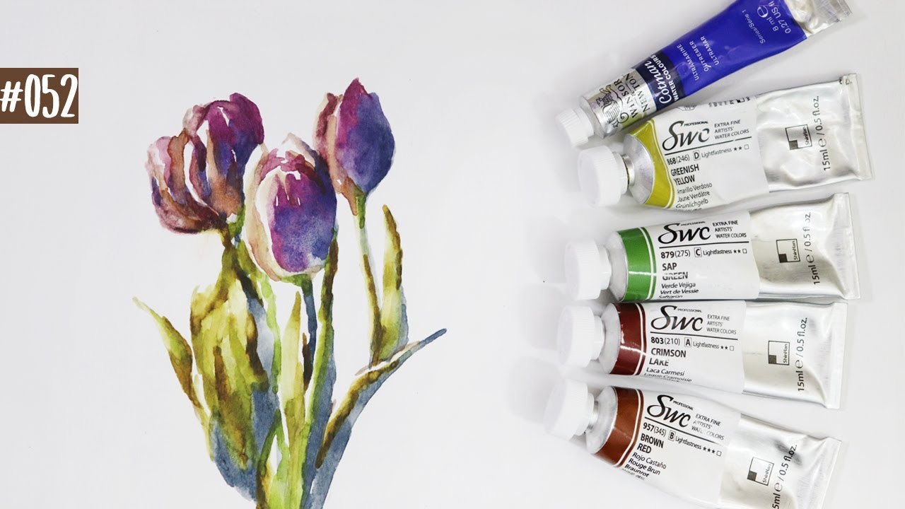 Paint a Tulip using ONLY 5 Watercolors  / Art Tutorial #052