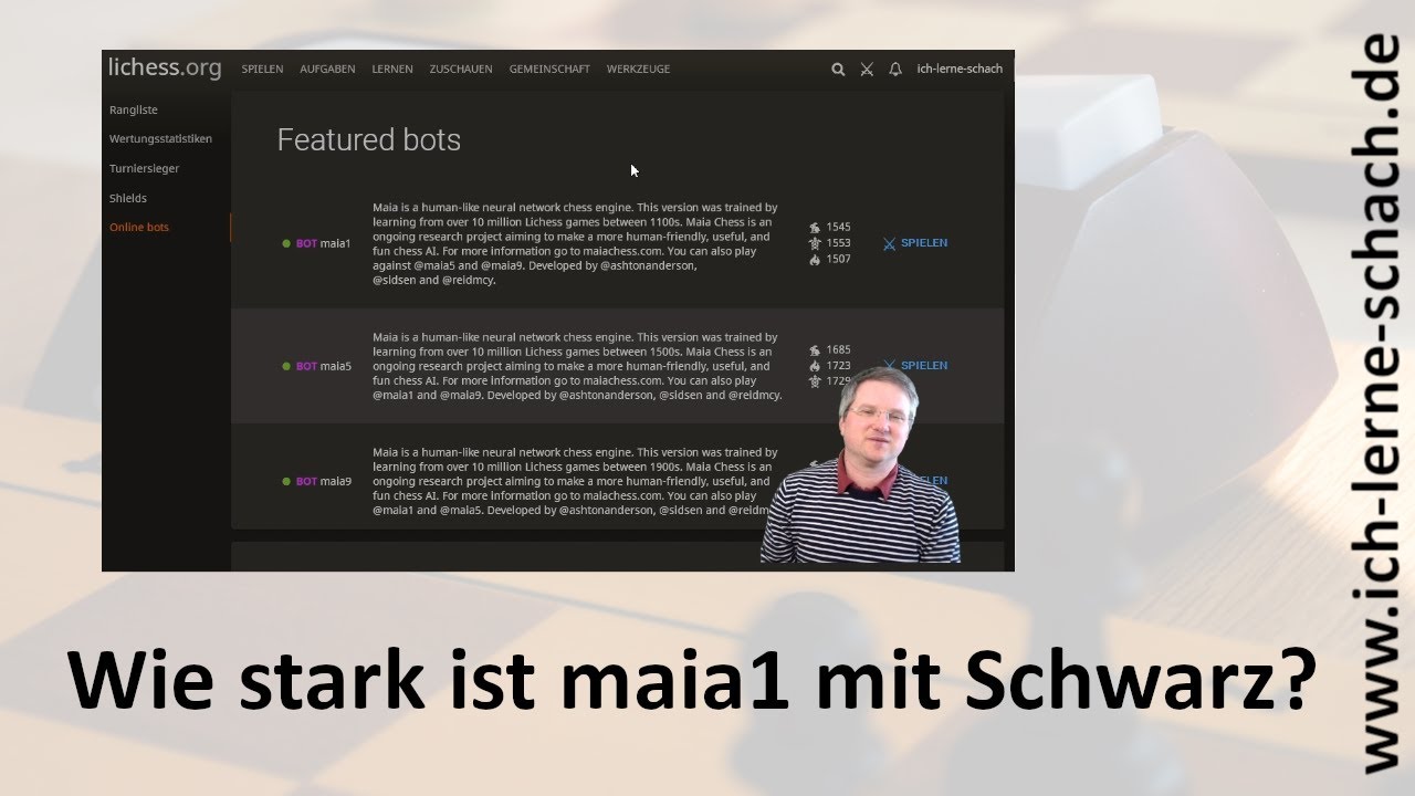 Wie stark ist maia1 auf Lichess mit Schwarz?