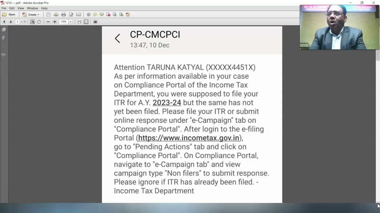 Message from Income tax Department for Filing ITR of FY 2022-23; Submit Response on E-Campaign Tab