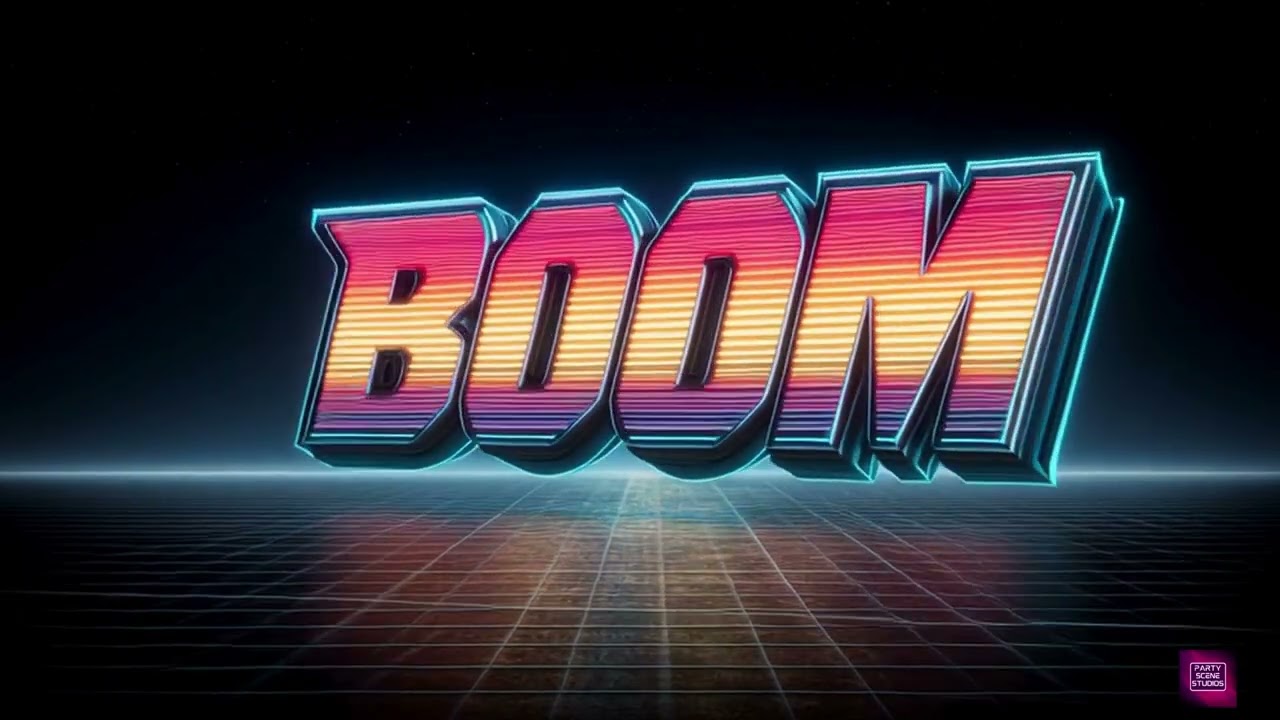 BOOM! Retro Neon Text Animation – 10 Minute Loop (No Sound)