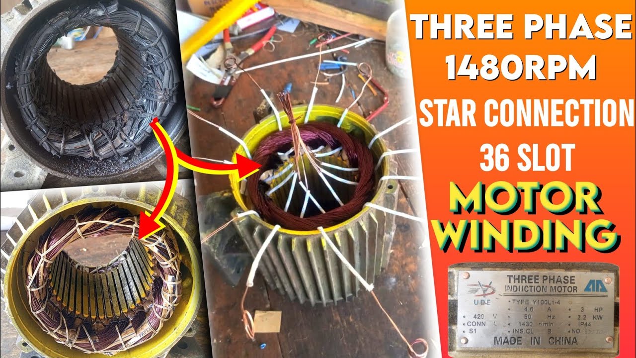 Rewinding #Moutar #3HP #1480 #RPM #Star #Connection #36 Slat