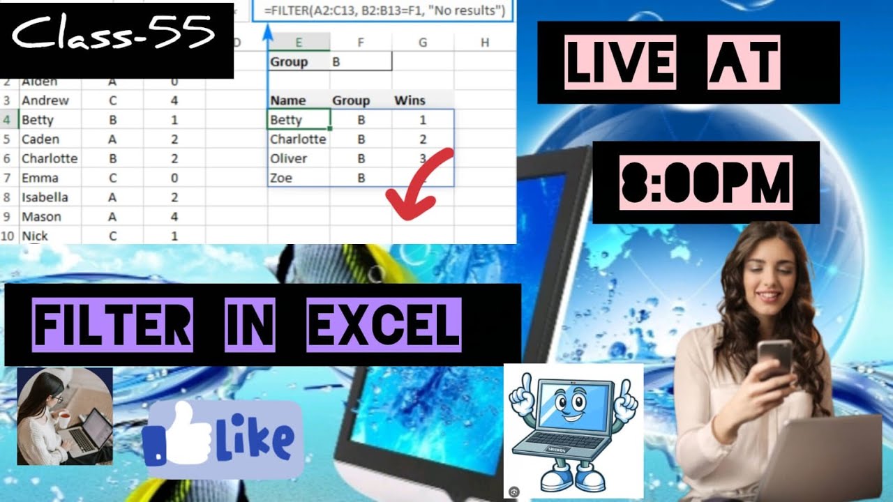 Basic Computer Course MS Excel filter in excel ! Class 55