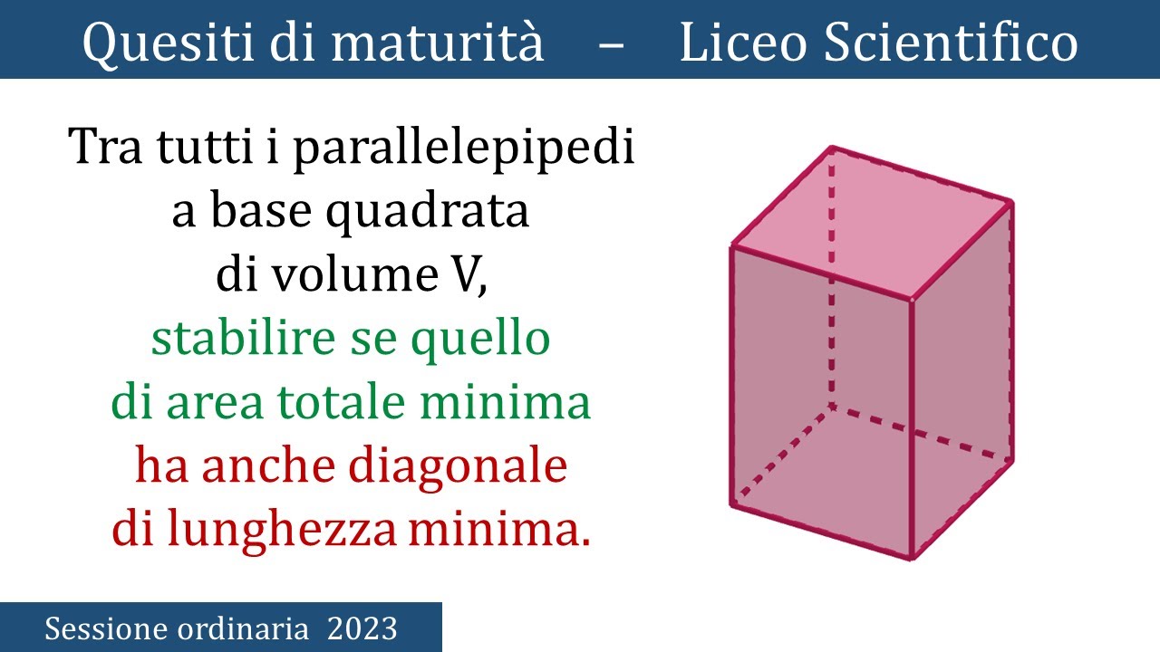 Maturità 2023 - Problema di ottimizzazione (geometria nello spazio) - ORDINARIA - QUESITO 4
