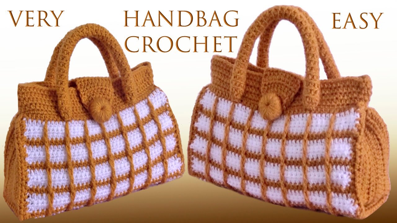 Bolso a Crochet Punto cuadros de oro en relieve tejido con ganchillo fácil