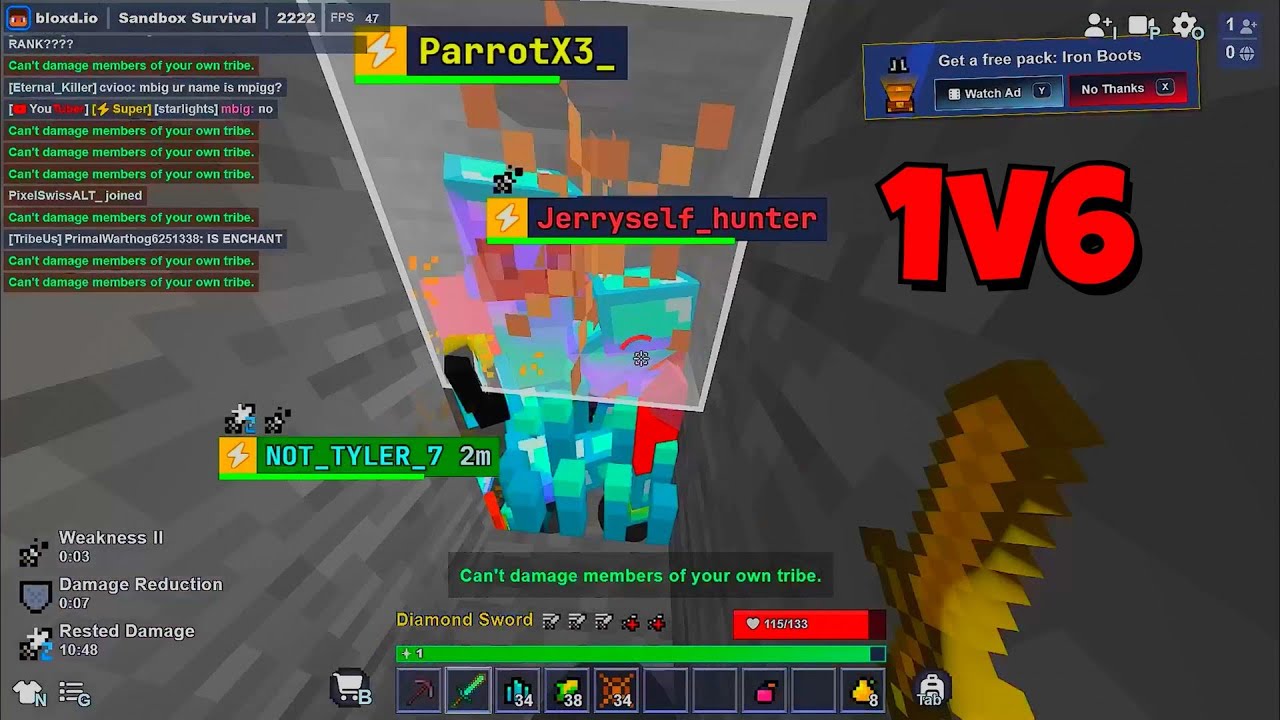 Bloxd.io Survival Hole pvp Got a lot of Enchanted Armour + 1v5 ( i won :D )
