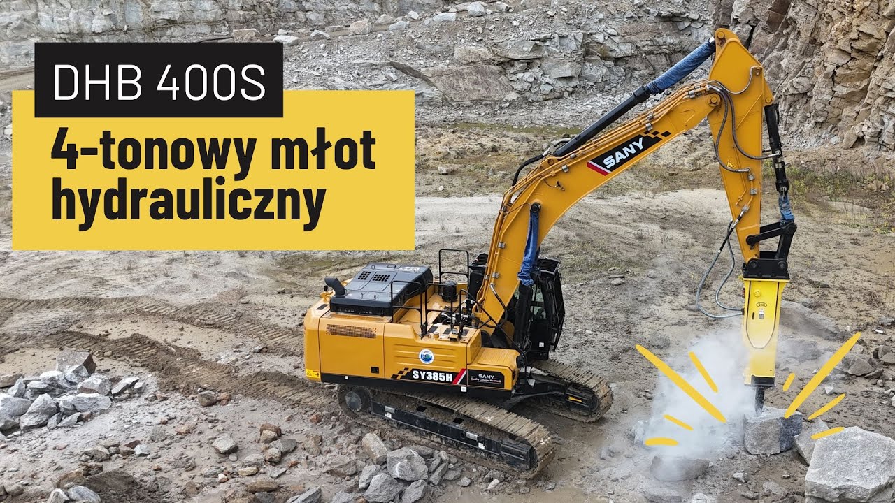 Młot hydrauliczny DHB 400S i koparka Sany SY385N w kopalni granitu