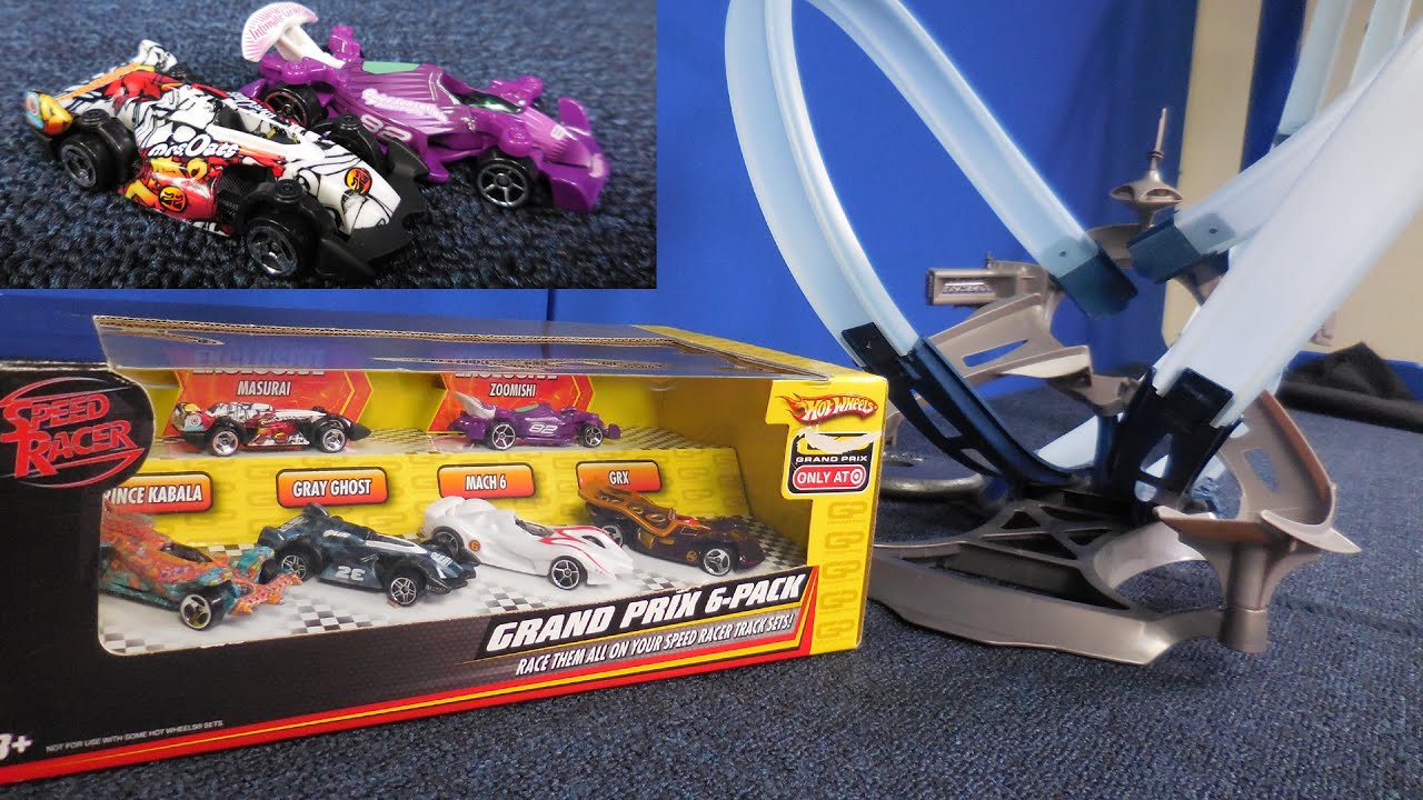 Набор из 6 машинок Speed ​​Racer Grand Prix для соревнований на трассе Fuji Helixicon Hot Wheels