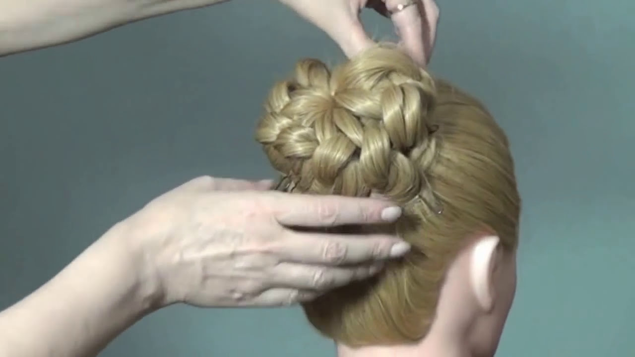 Прическа: Пучок с плетением. Elegant wedding bun updo hairstyles tutorial