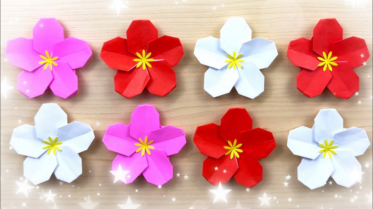 【折り紙】素敵な梅の花✨How to make paper Plum blossom#매화꽃#梅花#花#梅#flower#五弁花#ウメ#折り方#おりがみ#origami#摺紙#종이#easy#diy