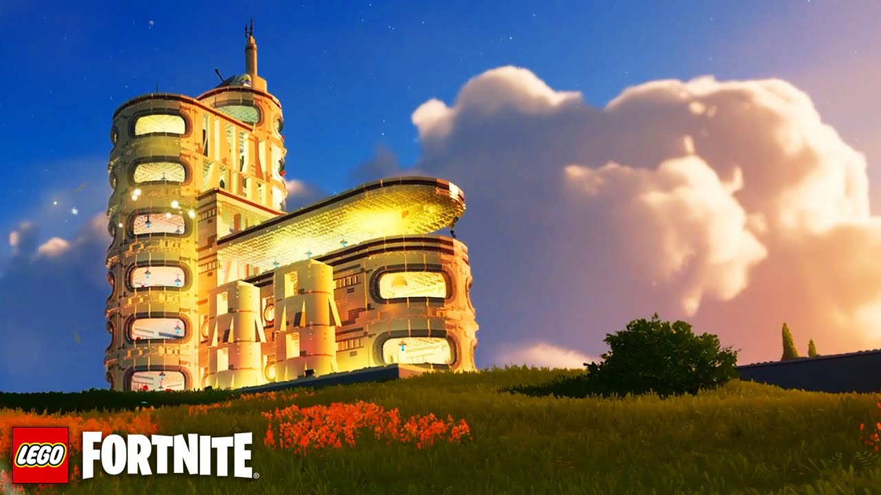 LEGO Fortnite Tutorial: How to build a HOTEL CASTLE  with a restaurant and a helipad