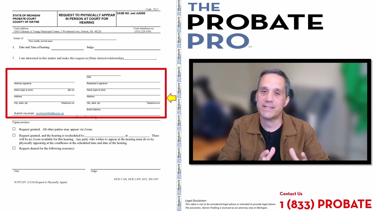 Request to Physically Appear - Wayne County Probate Court form WCPC 247