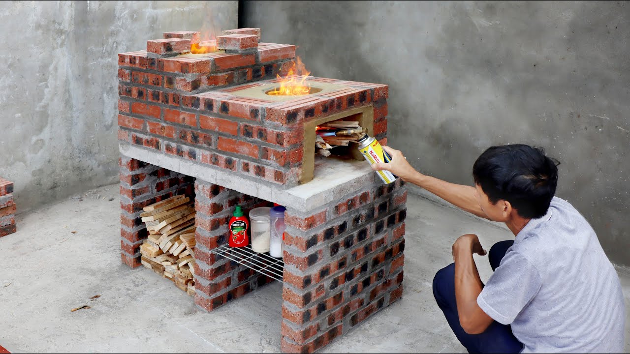 Build 2 in 1 wood stove from red brick + cement \ DIY wood stove