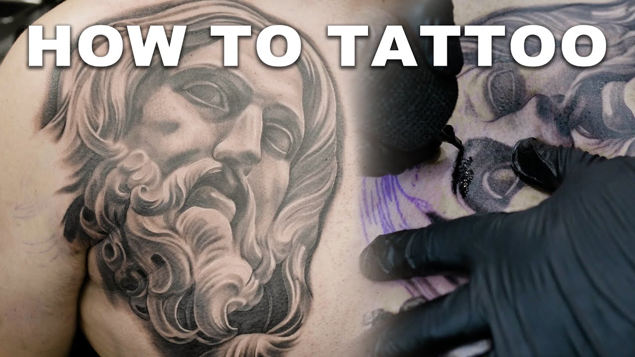 how to tattoo! black and grey chest tattoo!!