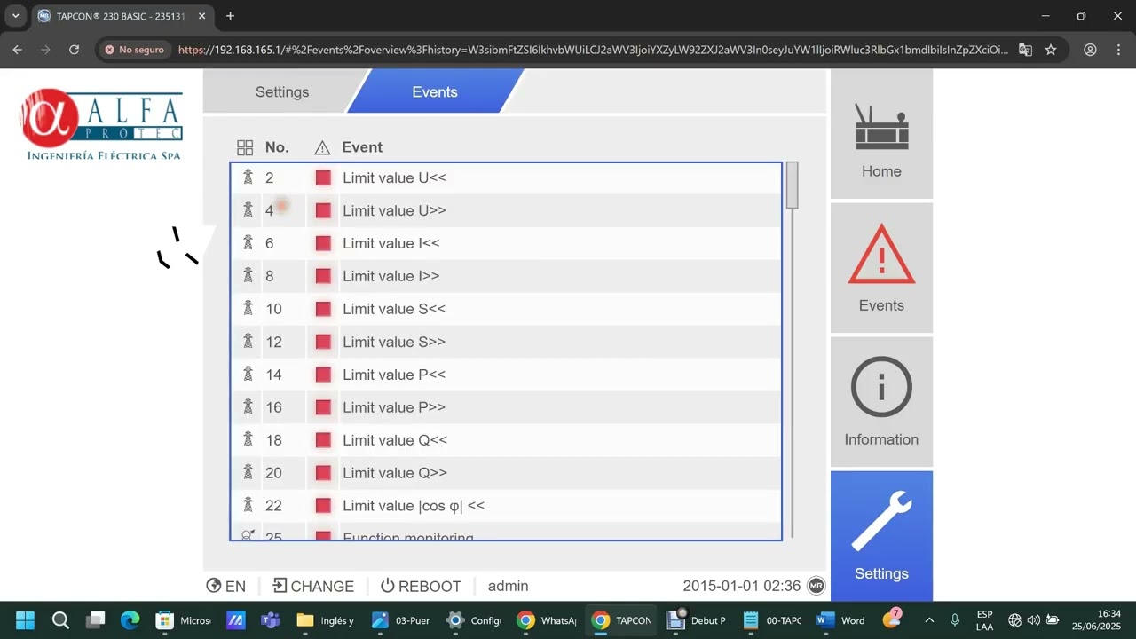TAPCON 230 Basic | 05 - Settings menu