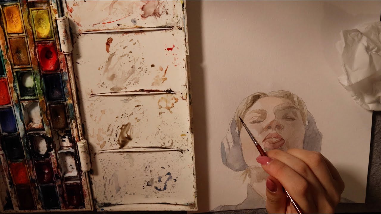 [ASMR] Paint a watercolour portrait with me ~ painting, soft spoken