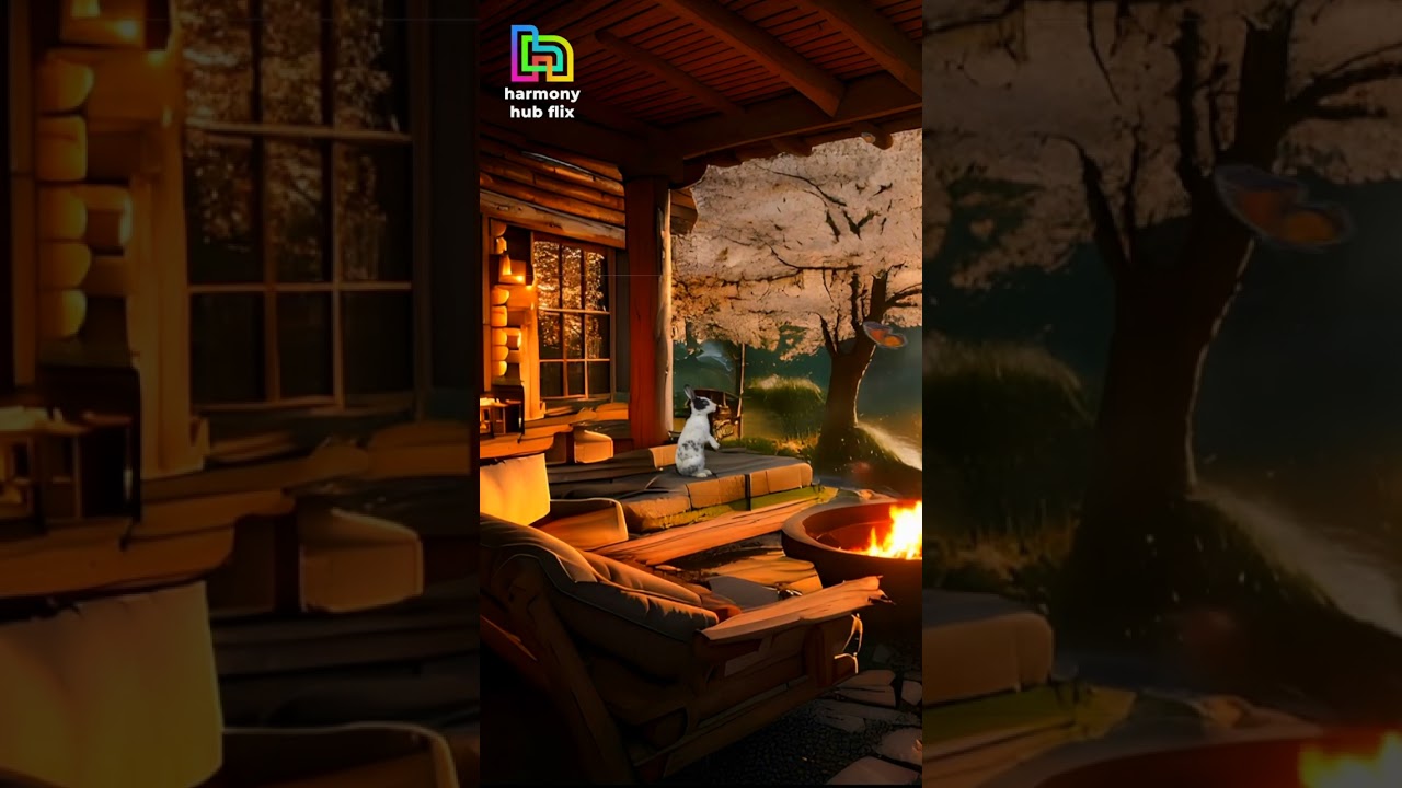 Peaceful Spring Evening with Cozy Cabin Fireplace #relax #ambience #naturesounds