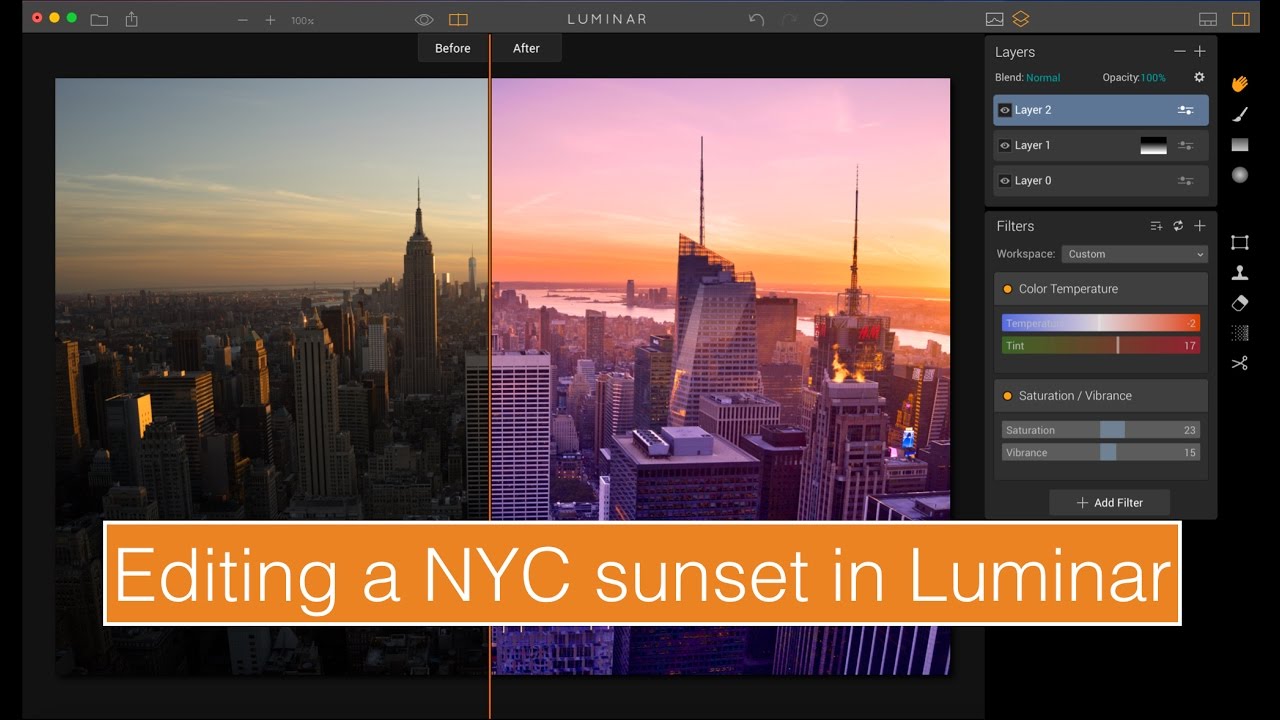 Editing a NYC sunset in Luminar