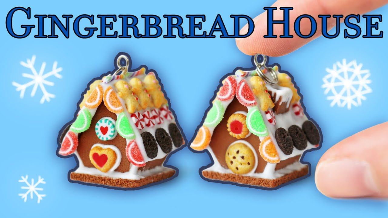 DIY Polymer Clay Christmas Gingerbread House Necklace.