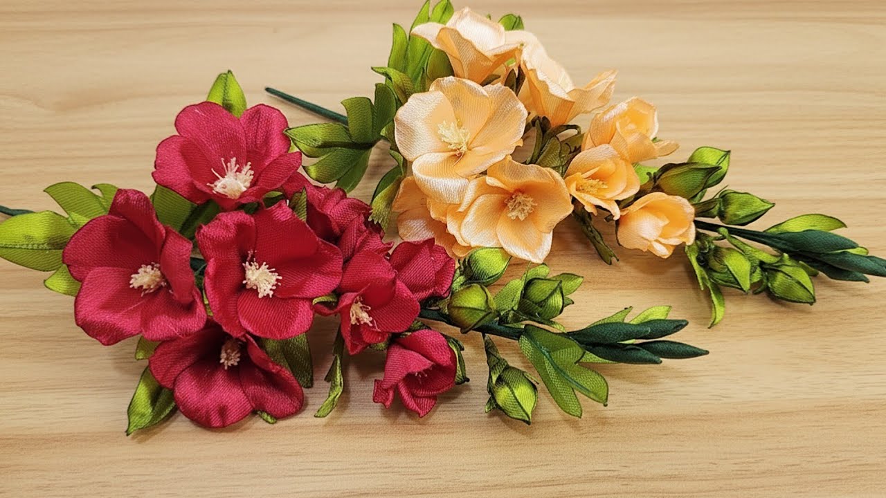 DIY ribbon flower/how to make flower with satin ribbon easy