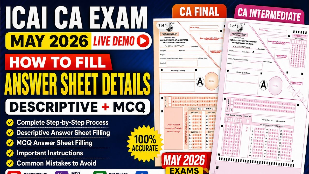 CA Intermediate & Final May 2026: Answer Sheet Filling Guide (Step-by-Step LIVE)