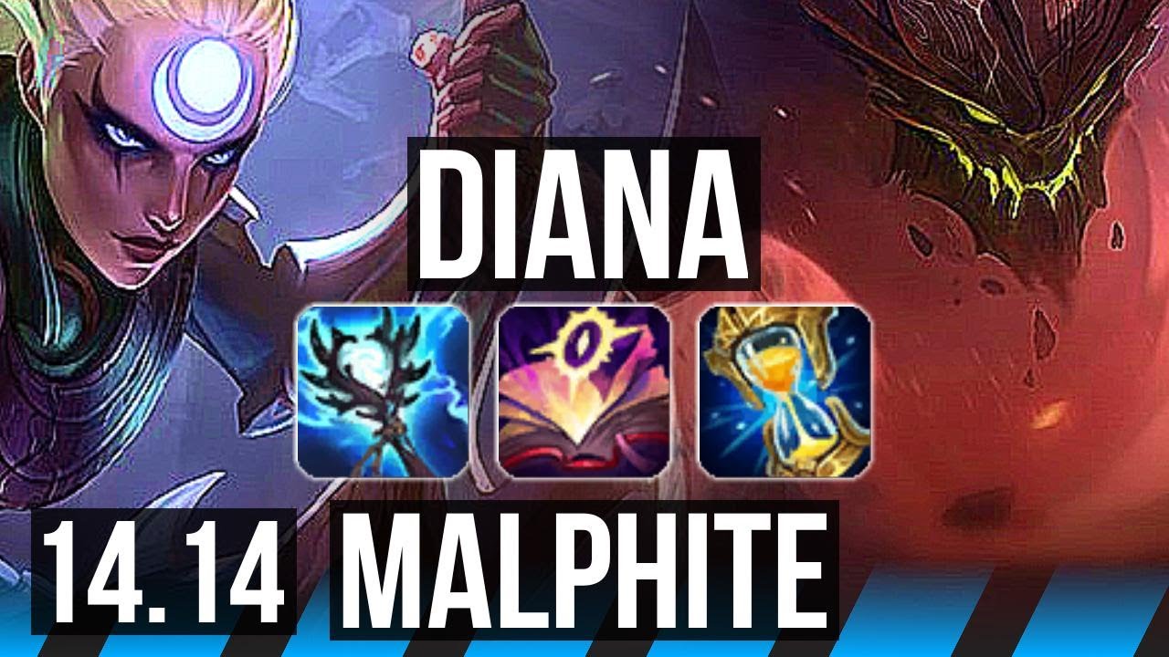 DIANA vs MALPHITE (MID) | 13/0/5, Legendary, 6 solo kills, 1100+ games | EUNE Master | 14.14