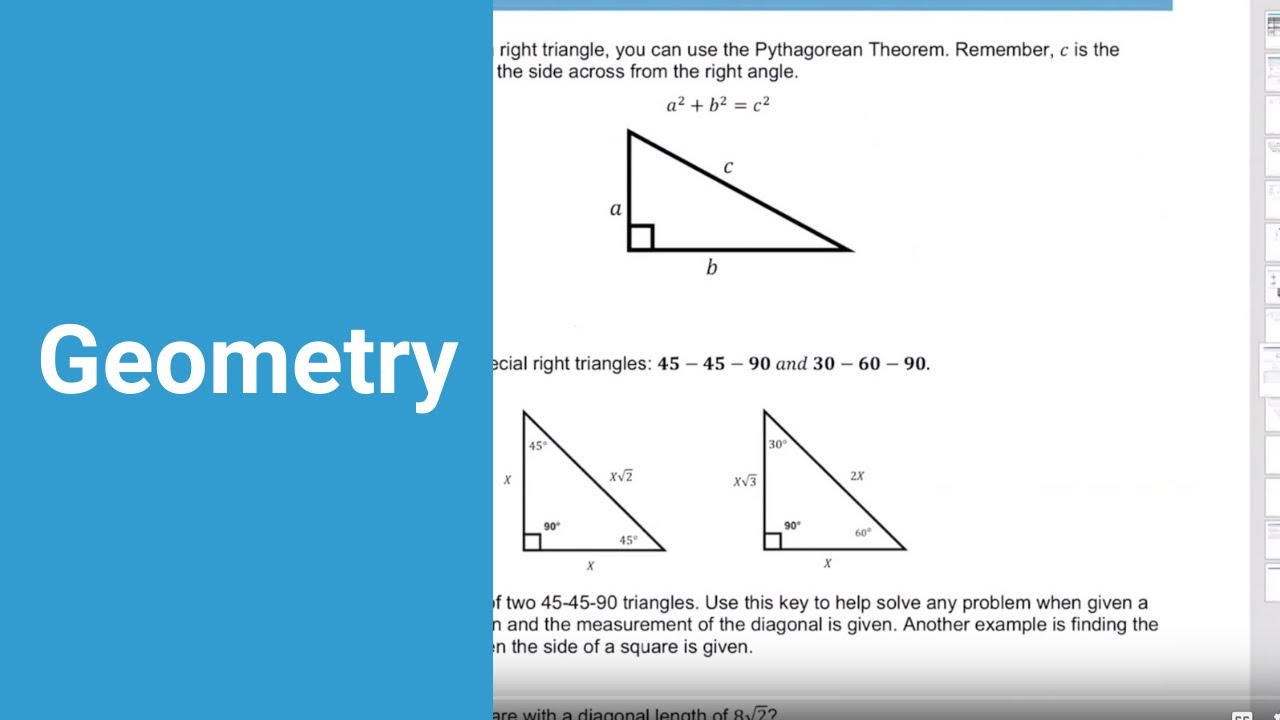 How to solve geometry problems - triangles, prisms, area, perimeter, lines and angle measures.