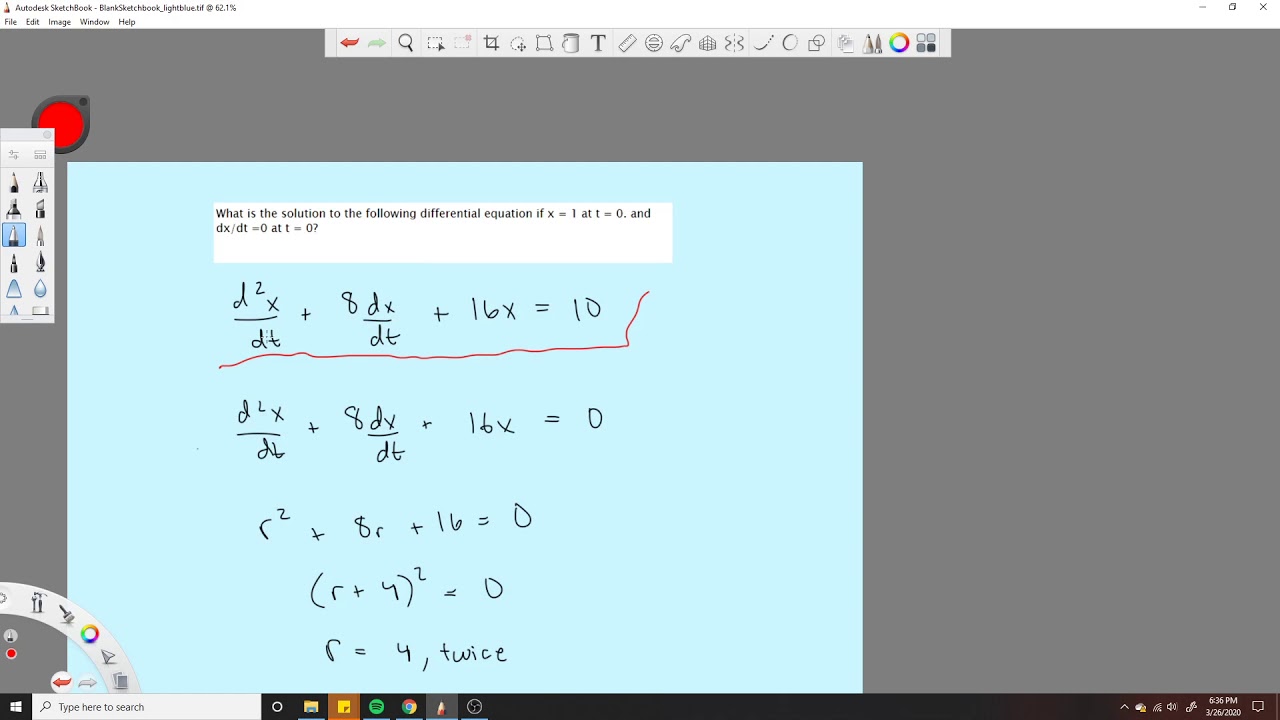 Solution to ODE given values