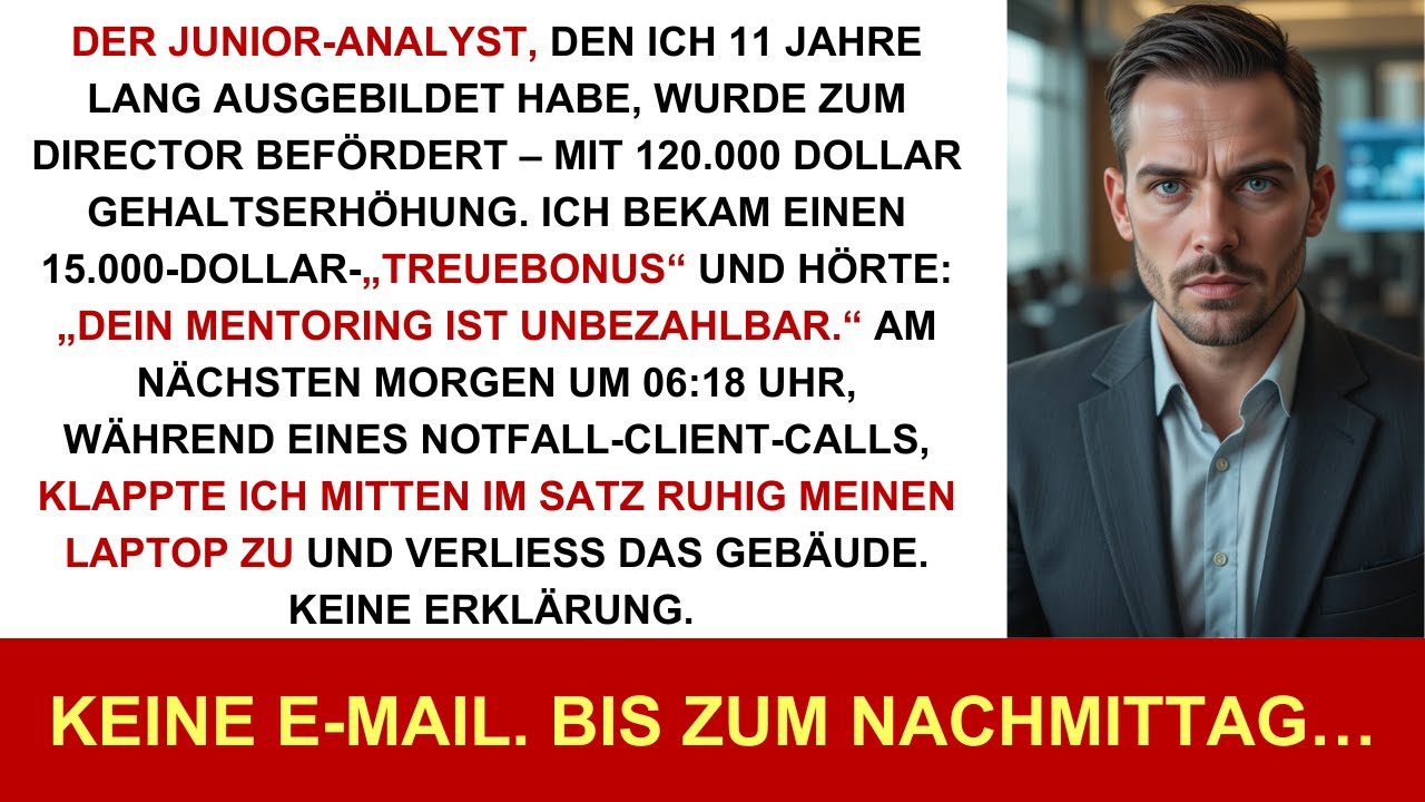 Junior, 11 Jahre von mir geschult, bekam +120.000 $. Ich 15.000 $. Am nächsten Morgen stieg ich aus.