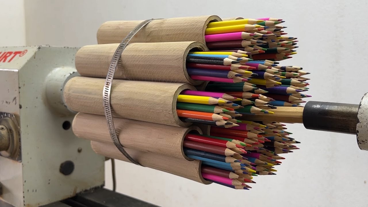 Amazing Woodturning Crazy - A Special Creative Idea With Colored Pencils Hidden In Bamboo Tubes