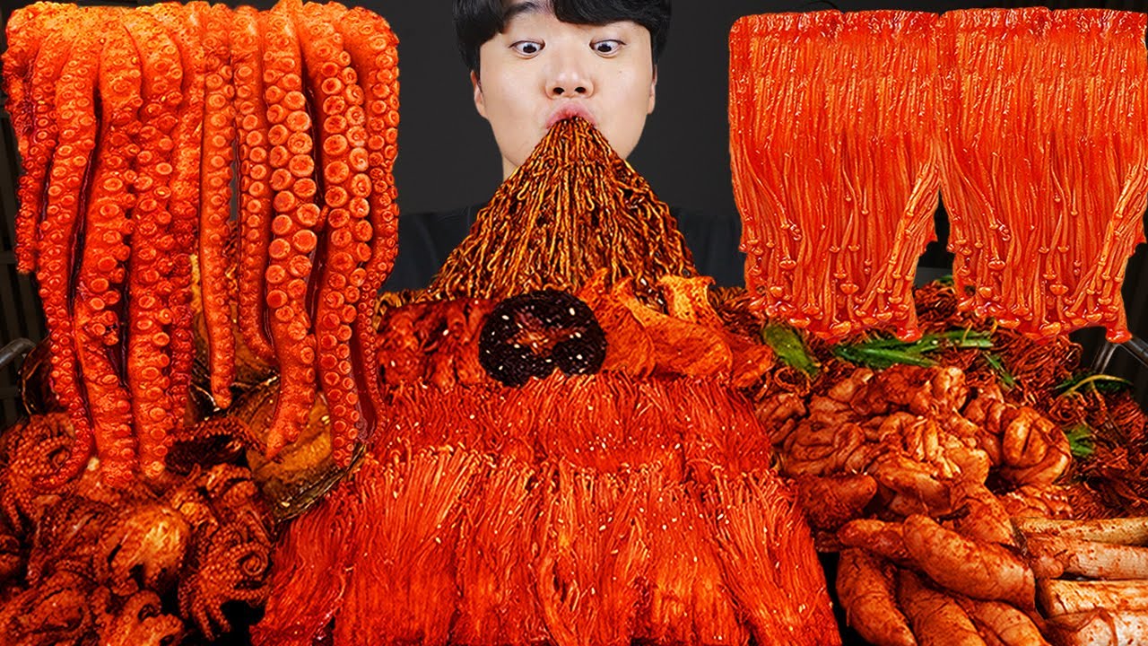 ASMR MUKBANG | острая лапша, Острая варка морепродуктов, гриб эноки, колбаса Корейский звук еды !