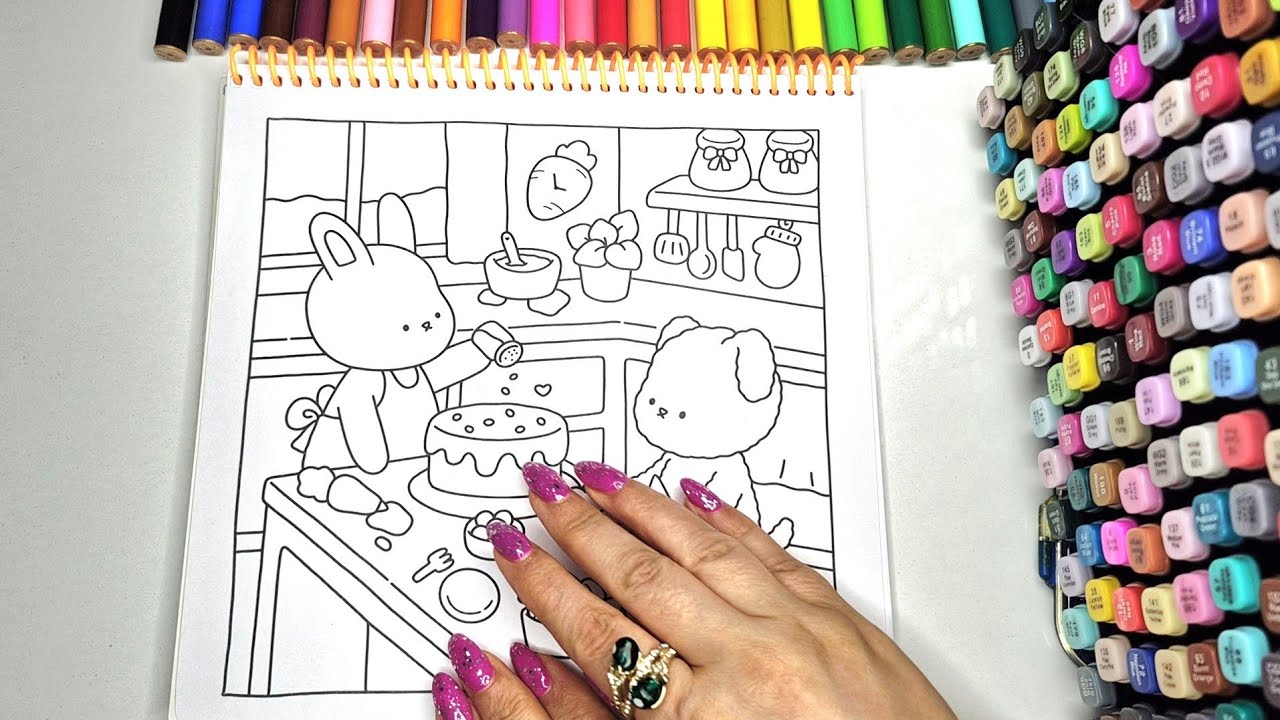 So Cute! Coloring a Bunny & Puppy Baking Cake 🍰 | Relaxing Kawaii ASMR