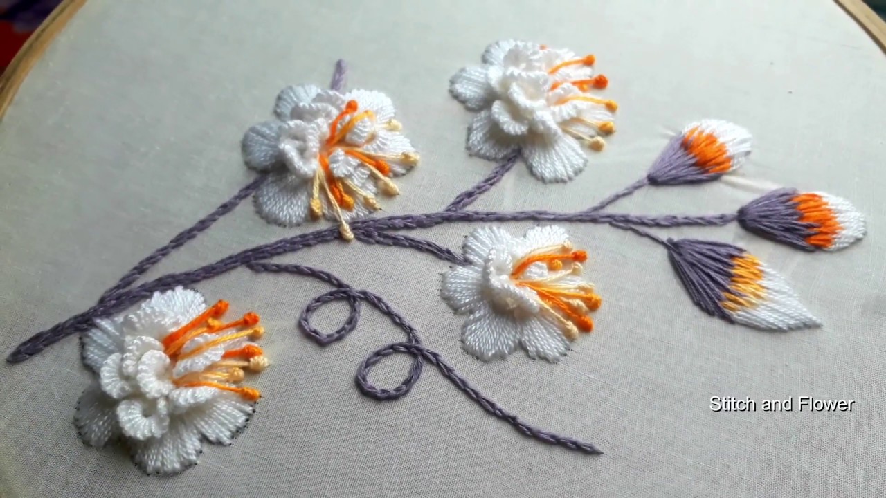 Hand embroidery beautiful white Brazilian embroidery | Hand Embroidery White work  embroidery design