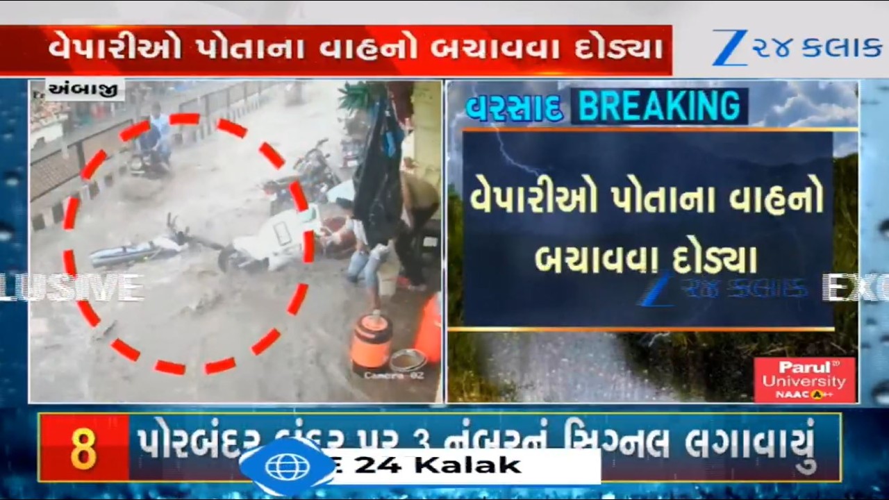 Vehicles swept away following heavy rainfall in parts of Ambaji; video goes viral on social media