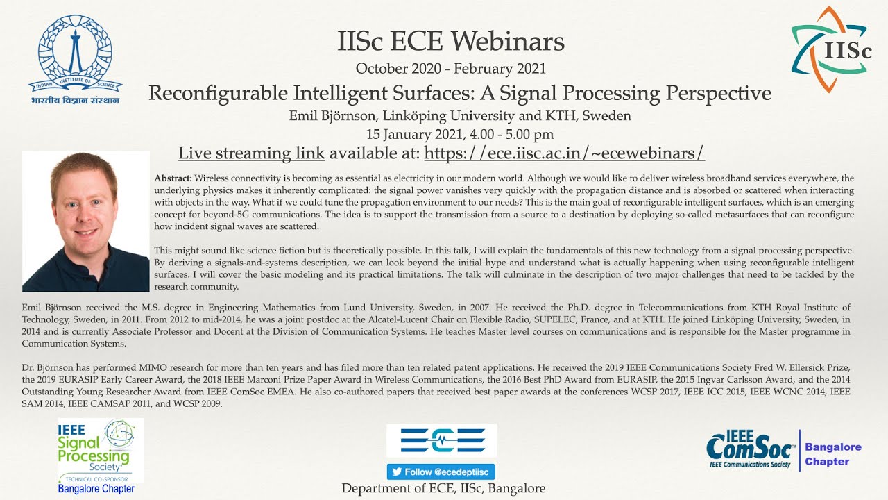 IISc ECE Webinars: Reconfigurable Intelligent Surfaces by Emil Björnson