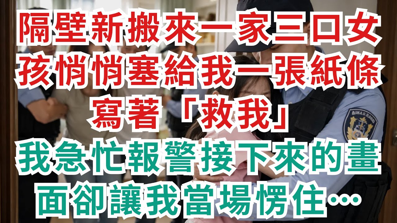 |深夜淺談|隔壁新搬來一家三口，女孩悄悄塞給我一張紙條寫著「救我」，我急忙報警，接下來的畫面卻讓我當場愣住……#淺談人生#民間故事#孝顺#儿女#讀書#養生#深夜淺讀#情感故事#房产#晚年哲理