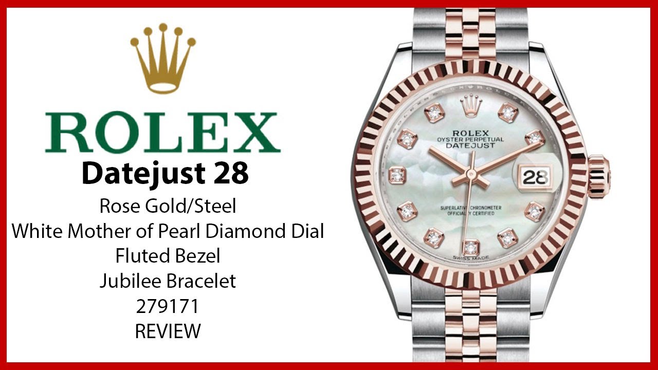 ▶ Rolex Lady Datejust 28 Rose Gold/Steel White Mother of Pearl Diamond Fluted 279171 - REVIEW