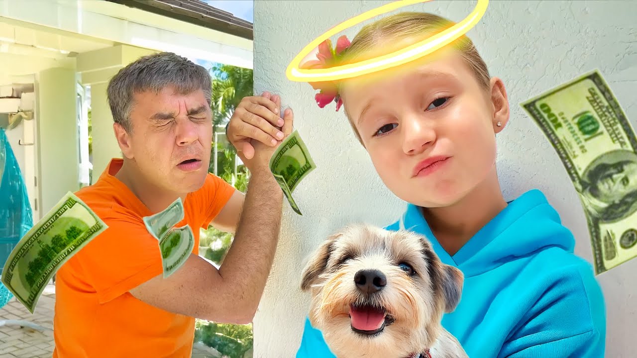 Nastya and dad study wild animals at the petting zoo